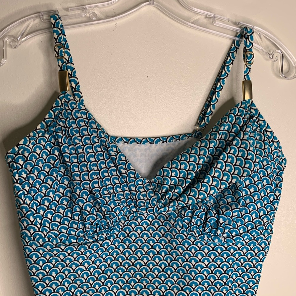 Lands’ End Aqua Print Tankini Top Sz 14 - Picture 3 of 9